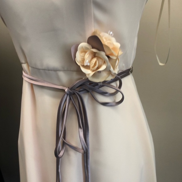 Lined Yellow Mid Length Halter Bridesmaid Prom Dress - Picture 7 of 8